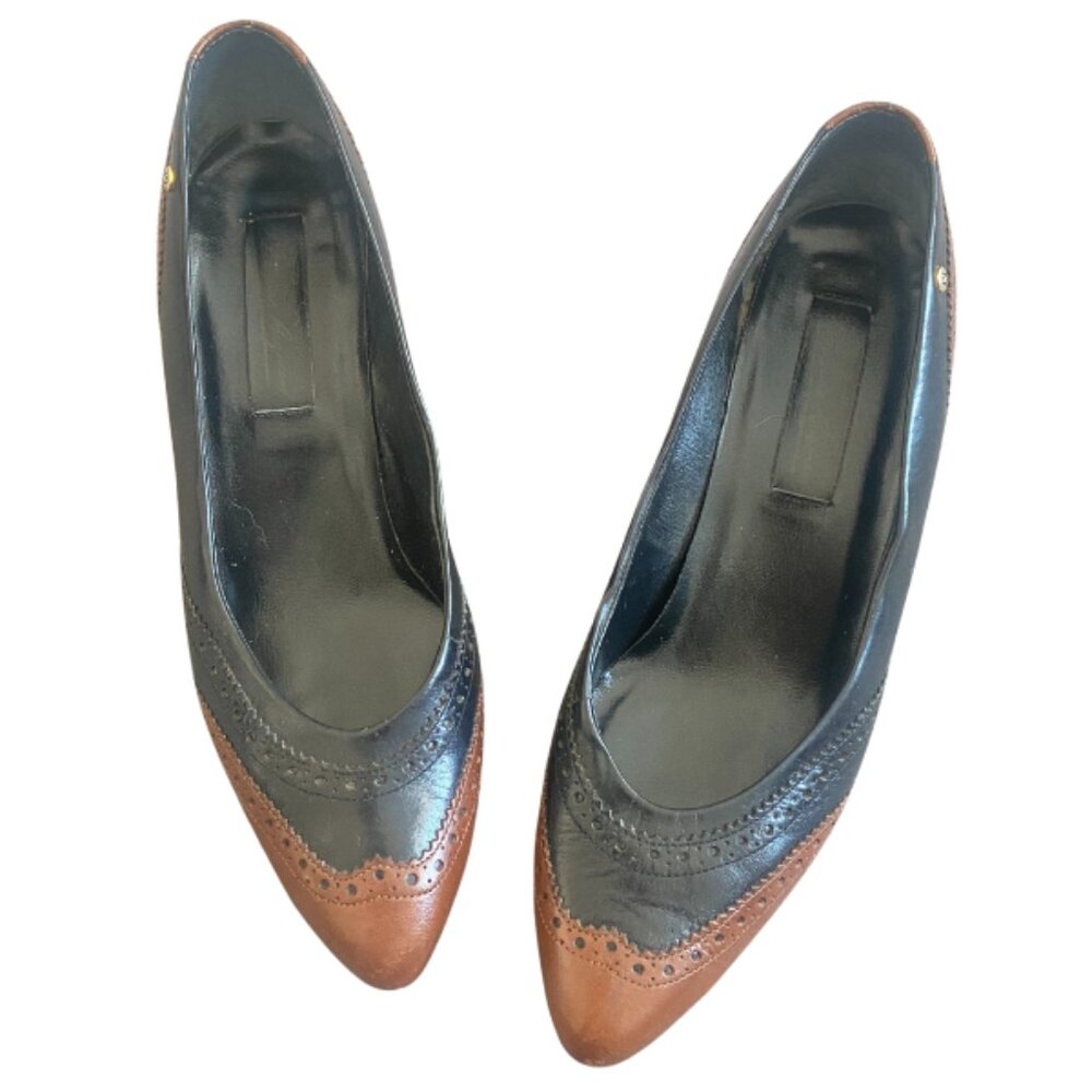 Etienne Aigner vintage spectator black and brown wingtip women's heels Size 8N